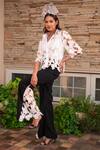 Label Anshu Khathuria_White Moss Crepe Embroidered Lace Shirt Collared Floral Cutwork With Pant _Online_at_Aza_Fashions