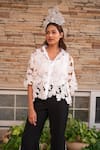 Buy_Label Anshu Khathuria_White Moss Crepe Embroidered Lace Shirt Collared Floral Cutwork With Pant _Online_at_Aza_Fashions