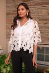 Shop_Label Anshu Khathuria_White Moss Crepe Embroidered Lace Shirt Collared Floral Cutwork With Pant _at_Aza_Fashions