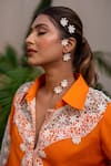 Shop_Label Anshu Khathuria_Orange Cotton Embroidered Floral Collared Crochet Detailed Shirt With Pant _Online_at_Aza_Fashions