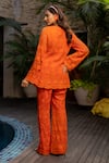 Label Anshu Khathuria_Orange Cotton Embroidered Floral Notched Round Crochet Detailed Tunic With Pant _Online_at_Aza_Fashions