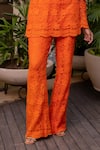 Buy_Label Anshu Khathuria_Orange Cotton Embroidered Floral Notched Round Crochet Detailed Tunic With Pant _Online_at_Aza_Fashions