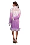 Label Anshu Khathuria_Purple Cotton Hand Embroidered Floral High Neck Ombre Midi Dess _at_Aza_Fashions