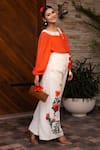 Buy_Label Anshu Khathuria_Orange Handloom Cotton Embroidered Floral Tie-up Detailed Neck Top With Pant _at_Aza_Fashions