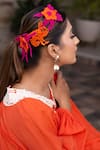 Label Anshu Khathuria_Orange Handloom Cotton Embroidered Floral Tie-up Detailed Neck Top With Pant _at_Aza_Fashions