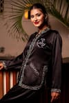 Buy_Label Anshu Khathuria_Black Satin Blend Embroidered Bead Chinese Collar Jacket With Pant 