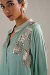 Shop_Siyona by Ankurita_Green Satin Embroidered Sequin Band Collar Chameli Ombre Kurta Set _Online_at_Aza_Fashions