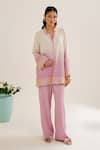 Buy_Siyona by Ankurita_Purple Cotton Slub Embroidered Sequin Band Chhui Ombre Tunic And Pant Co-ord Set _at_Aza_Fashions