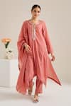 Buy_Siyona by Ankurita_Pink Cotton Chanderi Embroidered Floral Notched Round Gulmohar Kurta Set _at_Aza_Fashions