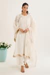 Buy_Siyona by Ankurita_Ivory Linen Hand Embroidery Sequin Round Nargis Kurta Set _at_Aza_Fashions