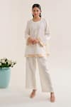 Buy_Siyona by Ankurita_Ivory Linen Embroidery Sequin Round Chaandni Top With Pant _at_Aza_Fashions