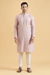 Arihant Rai Sinha_Pink Viscose Embroidery Geometric Thread Straight Kurta _at_Aza_Fashions