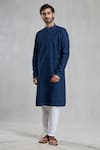 Buy_Aryavir Malhotra_Blue Kurta Viscose Embroidered Geometric Thread Straight And Pant Set _at_Aza_Fashions