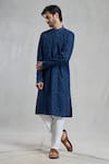 Shop_Aryavir Malhotra_Blue Kurta Viscose Embroidered Geometric Thread Straight And Pant Set _Online_at_Aza_Fashions