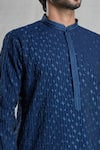 Aryavir Malhotra_Blue Kurta Viscose Embroidered Geometric Thread Straight And Pant Set _at_Aza_Fashions