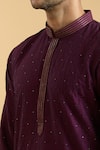 Aryavir Malhotra_Wine Kurta Slub Silk Embroidered Sequin Highlighted Straight And Pant Set _at_Aza_Fashions