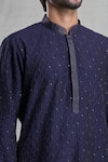 Aryavir Malhotra_Blue Kurta Slub Silk Embroidered Geometric Sequin Highlighted And Pant Set _at_Aza_Fashions