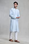 Buy_Aryavir Malhotra_Blue Kurta Slub Silk Embroidered Geometric Thread With Pant _at_Aza_Fashions