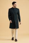 Buy_Aryavir Malhotra_Green Sherwani Velvet Embroidered Geometric Thread With Pant _at_Aza_Fashions