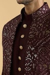 Buy_Aryavir Malhotra_Wine Sherwani And Kurta Slub Silk Embroidered Thread Sequin With Set _Online_at_Aza_Fashions