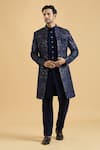 Buy_Aryavir Malhotra_Blue Sherwani And Kurta Slub Silk Embroidered Thread Sequin & Set _at_Aza_Fashions