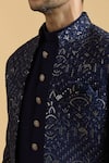 Shop_Aryavir Malhotra_Blue Sherwani And Kurta Slub Silk Embroidered Thread Sequin & Set _Online_at_Aza_Fashions