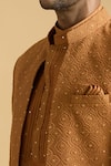 Buy_Aryavir Malhotra_Yellow Kurta Slub Silk Embroidered Thread Sherwani Set _Online_at_Aza_Fashions