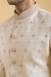 Buy_Arihant Rai Sinha_Cream Brocade, Polyester Embroidery Star Pattern Sherwani With Churidar_Online_at_Aza_Fashions