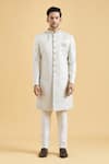 Shop_Aryavir Malhotra_Blue Sherwani Brocade Embroidered Collar And Pant Set _Online_at_Aza_Fashions