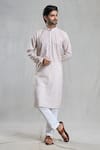 Buy_Aryavir Malhotra_Beige Cotton Linen Printed Broken Stripe Kurta _at_Aza_Fashions