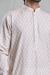 Buy_Aryavir Malhotra_Beige Cotton Linen Printed Broken Stripe Kurta 