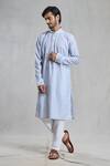 Buy_Aryavir Malhotra_Grey Kurta Cotton Linen Printed Threadwork Chevron With Pant _Online_at_Aza_Fashions