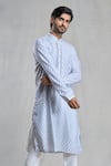 Shop_Aryavir Malhotra_Grey Kurta Cotton Linen Printed Threadwork Chevron With Pant _Online_at_Aza_Fashions