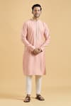 Buy_Aryavir Malhotra_Peach Kurta Viscose Embroidered Mirror Placket With Pant _at_Aza_Fashions