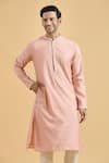 Aryavir Malhotra_Peach Kurta Viscose Embroidered Mirror Placket With Pant _Online_at_Aza_Fashions