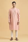 Shop_Aryavir Malhotra_Peach Kurta Viscose Embroidered Mirror Placket With Pant _Online_at_Aza_Fashions