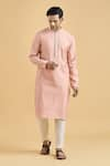 Aryavir Malhotra_Peach Kurta Viscose Embroidered Mirror Placket With Pant _at_Aza_Fashions