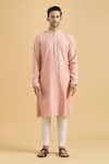 Arihant Rai Sinha Peach Viscose Mirrors Placket Kurta Online at Aza Fashions Arihant Rai Sinha_Peach Viscose Mirrors Placket Kurta_Online_at_Aza_Fashions