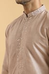 Aryavir Malhotra_Brown Kurta Linen Silk Embroidered Mirror Geometric Placket With Pant _Online_at_Aza_Fashions