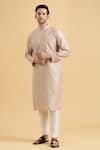 Buy_Aryavir Malhotra_Brown Linen Silk Embroidered Mirror Geometric Placket Kurta _at_Aza_Fashions