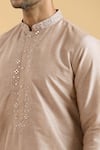 Aryavir Malhotra_Brown Linen Silk Embroidered Mirror Geometric Placket Kurta _at_Aza_Fashions