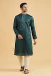 Buy_Aryavir Malhotra_Green Kurta Linen Silk Embroidered Mirror Placed Placket With Pant _at_Aza_Fashions