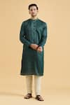 Shop_Aryavir Malhotra_Green Kurta Linen Silk Embroidered Mirror Placed Placket With Pant _Online_at_Aza_Fashions