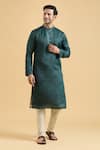 Buy_Aryavir Malhotra_Green Linen Silk Embroidered Mirror Placed Placket Kurta _at_Aza_Fashions