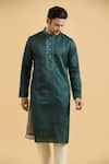 Buy_Aryavir Malhotra_Green Linen Silk Embroidered Mirror Placed Placket Kurta 