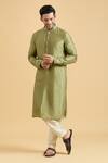 Buy_Aryavir Malhotra_Green Kurta Slub Silk Solid Straight With Pant _at_Aza_Fashions