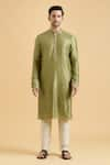 Aryavir Malhotra_Green Kurta Slub Silk Solid Straight With Pant _Online_at_Aza_Fashions