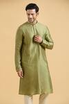 Shop_Aryavir Malhotra_Green Kurta Slub Silk Solid Straight With Pant _Online_at_Aza_Fashions