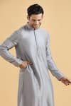 Arihant Rai Sinha_Grey Silk Straight Solid Kurta_at_Aza_Fashions