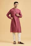 Buy_Aryavir Malhotra_Magenta Kurta Slub Silk Plain Straight With Pant _at_Aza_Fashions